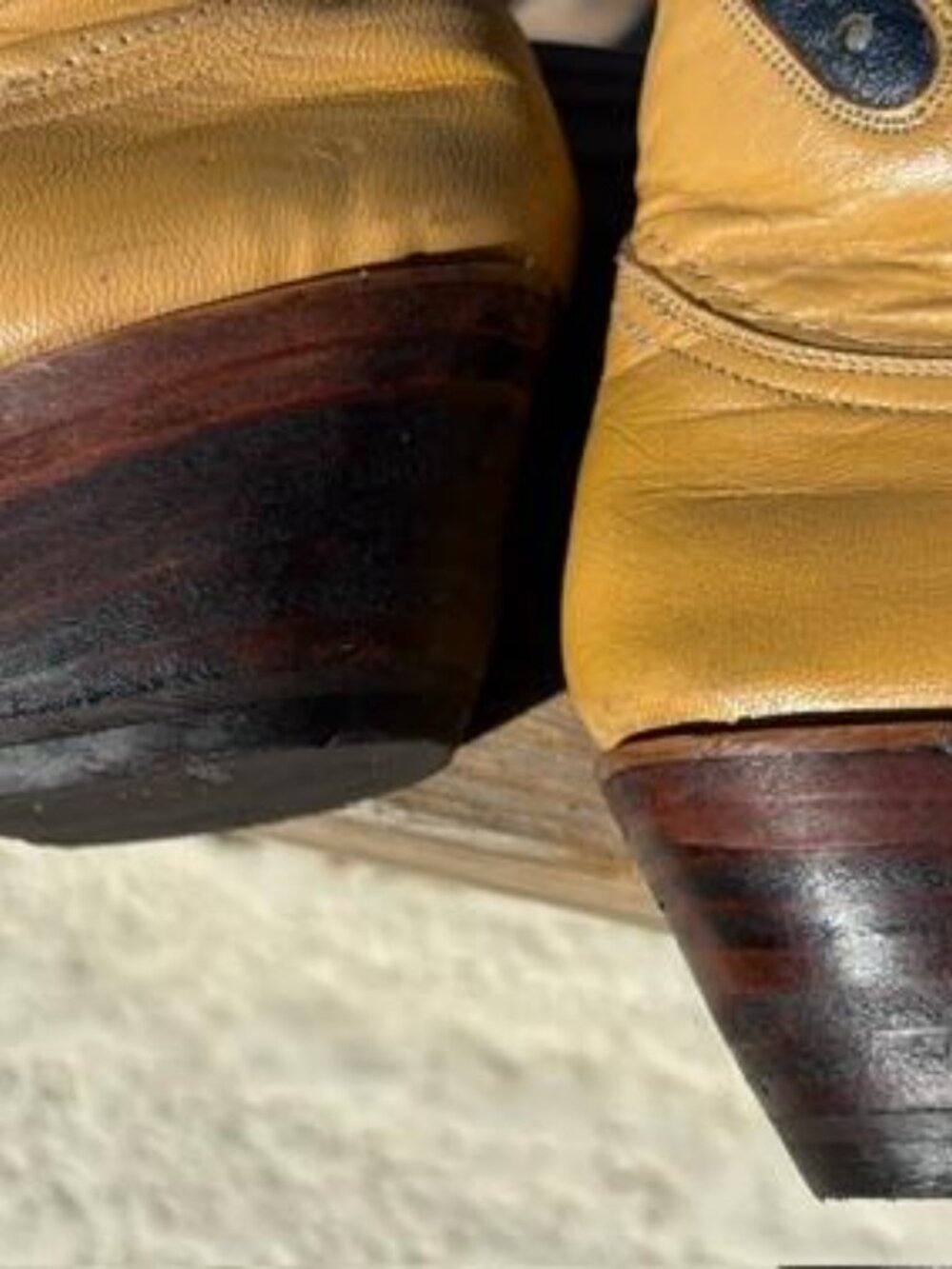 Yellow Leather Western Heeled Boots with Navy and Light Blue Accent - Picture 9 of 14